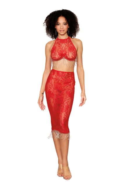 Rhinestone Fringe Skirt Set-1