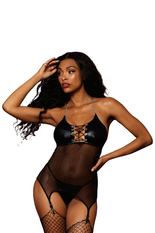 Fetish Faux Leather Garter Slip Set-1