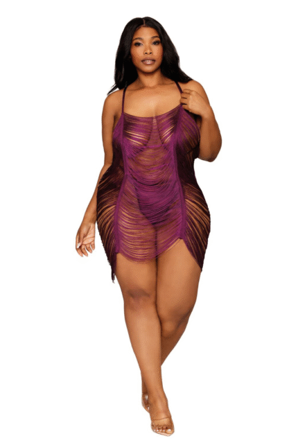 Drape Fringe Chemise Plus-1