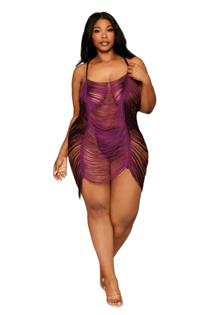 Drape Fringe Chemise Plus-1