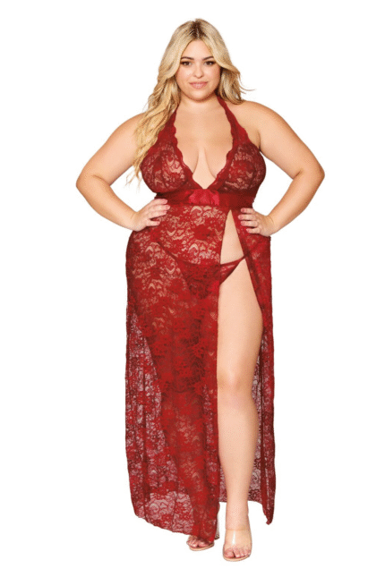 Lace Halter Gown Set Plus-1