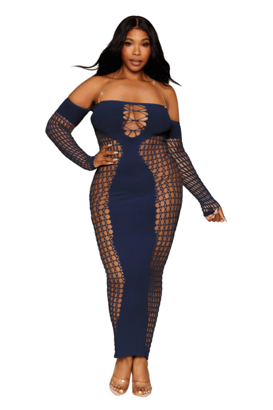 Bodystocking Gown with Gold Halter Plus-1