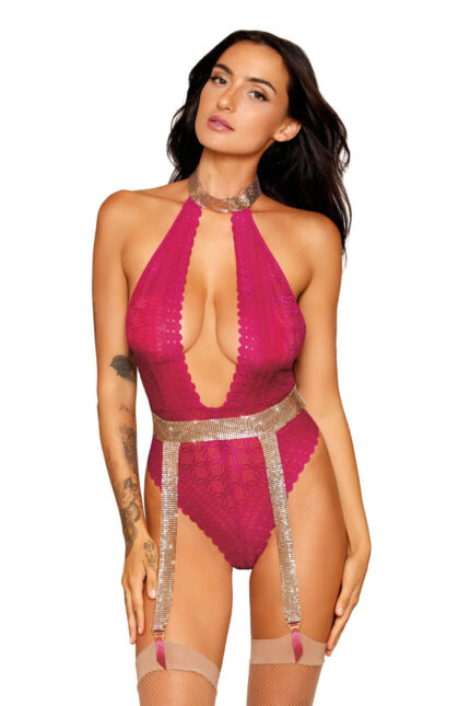 Lace Teddy with Chainmail Garter