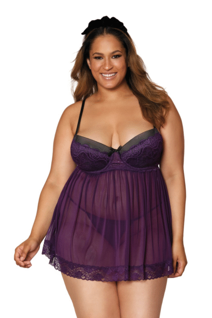 Contrast Lace Overlay Babydoll Plus-1