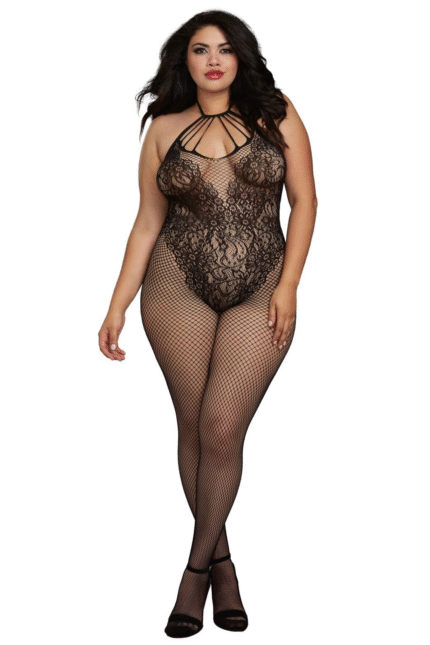 Knitted Teddy Fishnet Bodystocking Plus-1