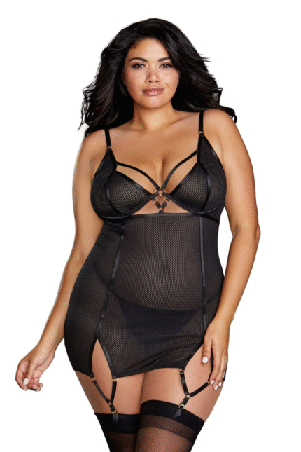 Power Mesh Garter Slip Set Plus-1