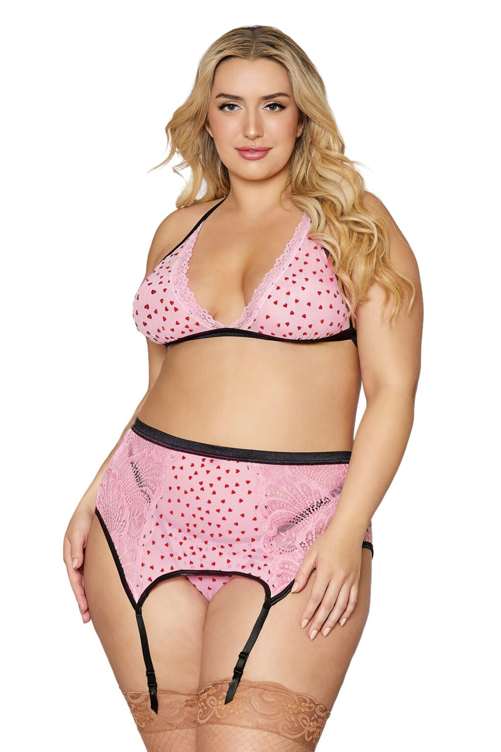 plus-size-flocked-heart-mesh-and-lace-3-piece-garter-set-lingerie-garter-slip-dreamgirl-international-129289-1229x1536 Flocked Heart Mesh Set Plus-1