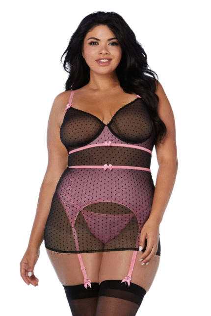 Flocked Polka Dot Garter Set Plus-1