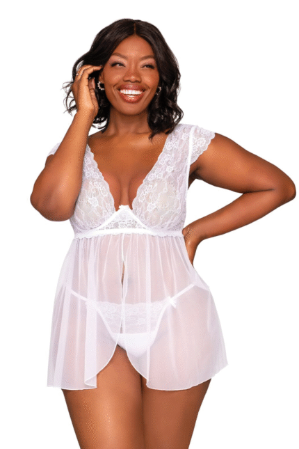 Sheer Lace Babydoll Set Plus-1