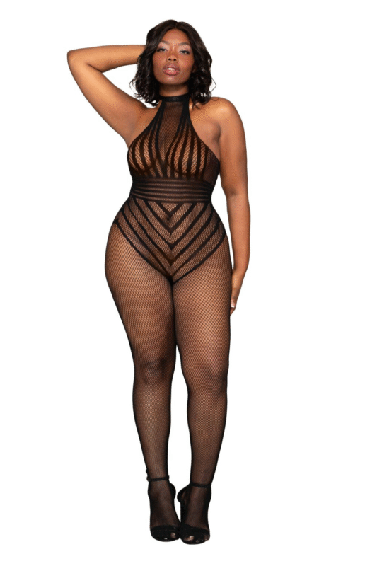 Open Crotch Striped Bodystocking-1