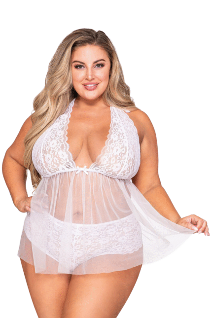 Retro Lace Short Babydoll Set Plus-1