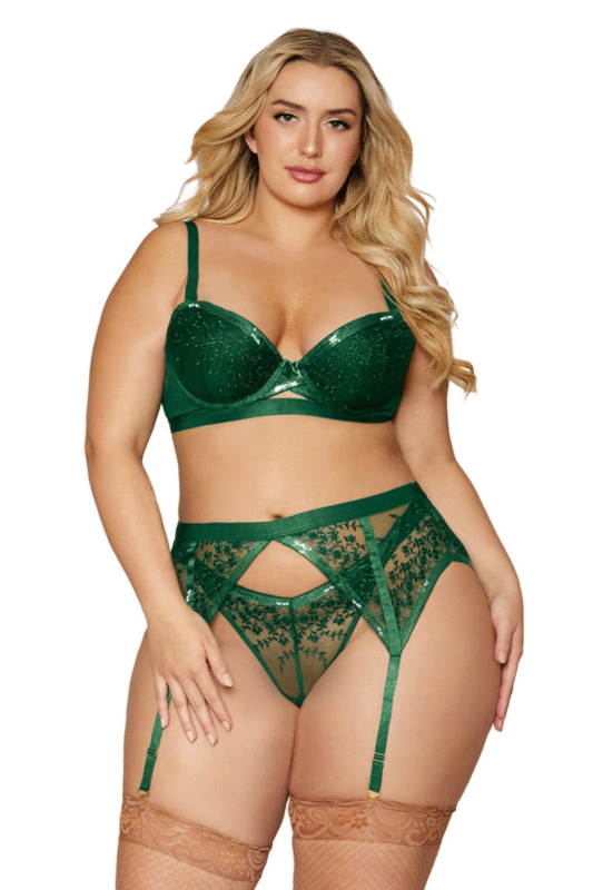 Sequined Floral Mesh Set Plus-1