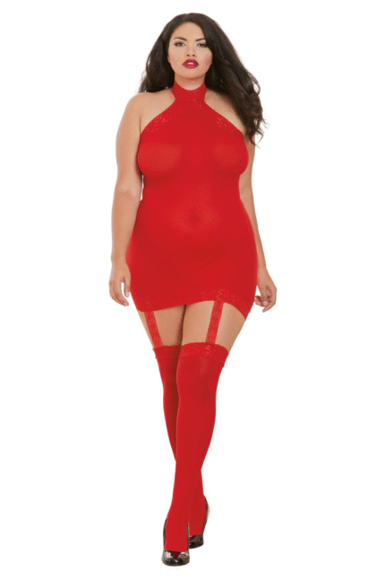 Sheer Garter Bodystocking with Garters Plus-1
