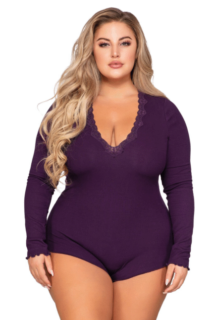 Rib Knit Sleepwear Romper Plus-1