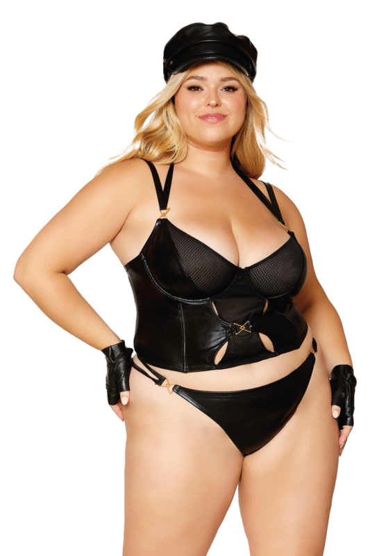Faux Leather and Mesh Bustier Set Plus-1