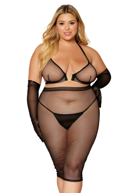 Fishnet Slip Skirt Set Plus-1