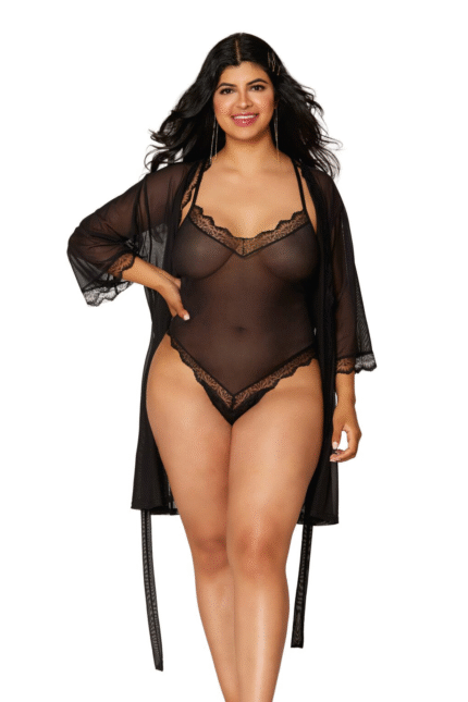 Mesh Robe and Teddy Set Plus-1