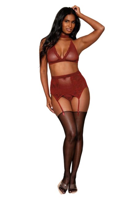 Velvet Trim Bralette Set-1