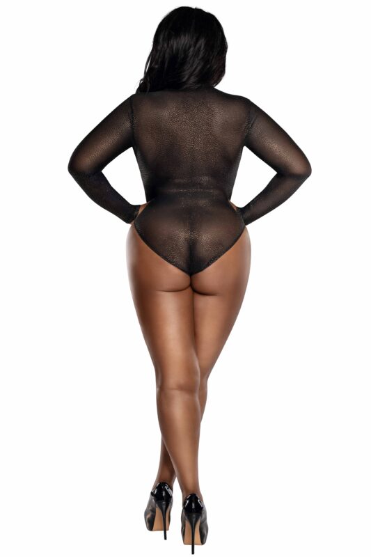 Sheer Shimmery Cutout Bodysuit Plus-2