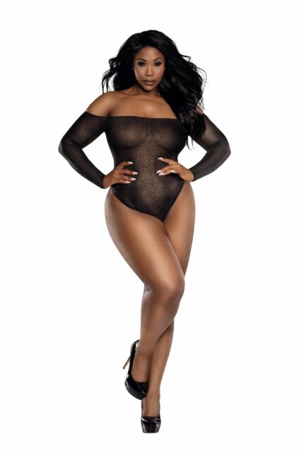 Sheer Shimmery Off the Shoulder Bodysuit Plus-1