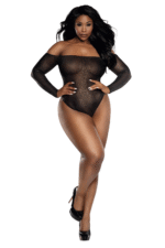 Sheer Shimmery Off the Shoulder Bodysuit Plus-1