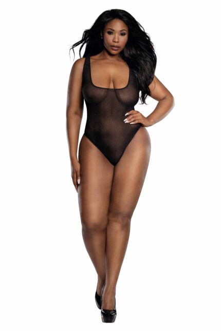 Sheer Mesh Crystal Bodysuit Plus-1