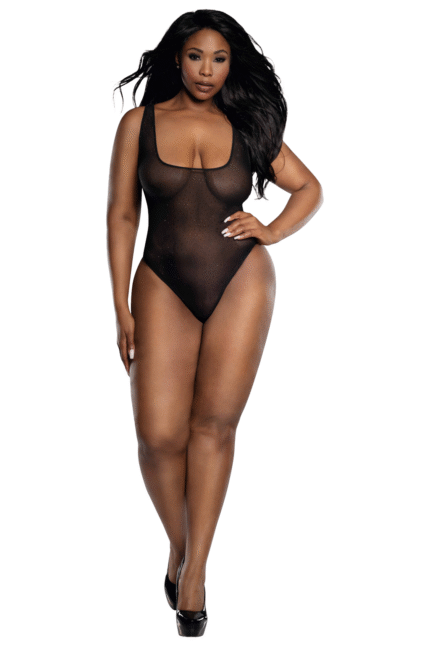 Sheer Mesh Crystal Bodysuit Plus-1