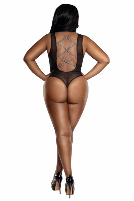 Sheer Mesh Crystal Bodysuit Plus-2