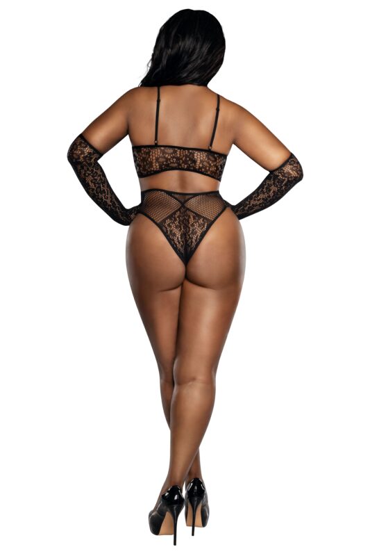 Lace Bralette with Panty and Gloves Plus-2