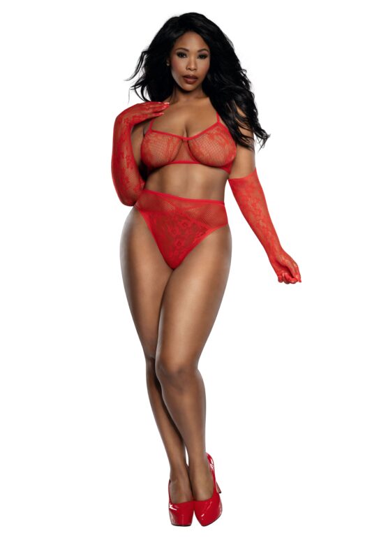 Lace Bralette with Panty and Gloves Plus-1