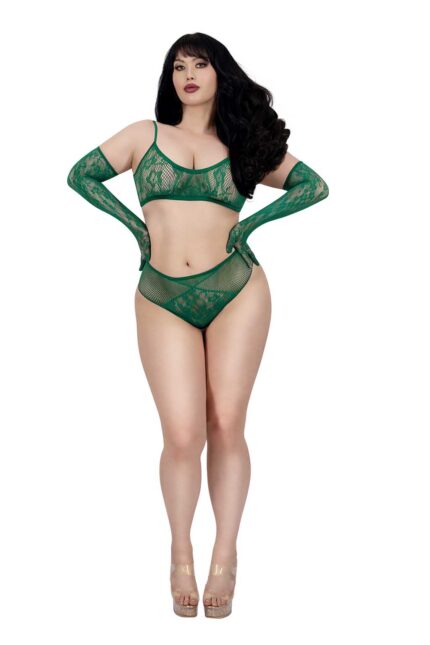 Lace Bralette Set with Gloves Plus-1