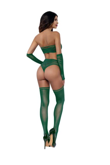 Chevron Gartered Teddy with Gloves Emerald-2