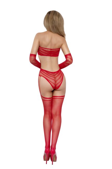 Chevron Gartered Teddy with Gloves Red-2