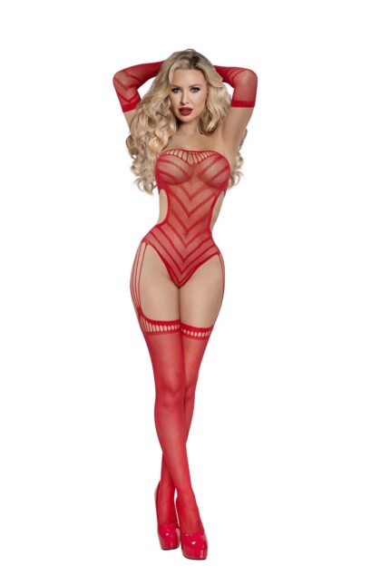 Chevron Gartered Teddy with Gloves Red-1